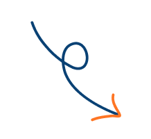 imagem de flecha em espiral em azul com ponta laranja